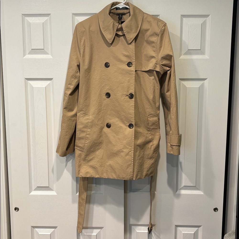 Ralph Lauren Women’s Tan Double-Breasted Trenchcoat XL - Picture 4 of 7